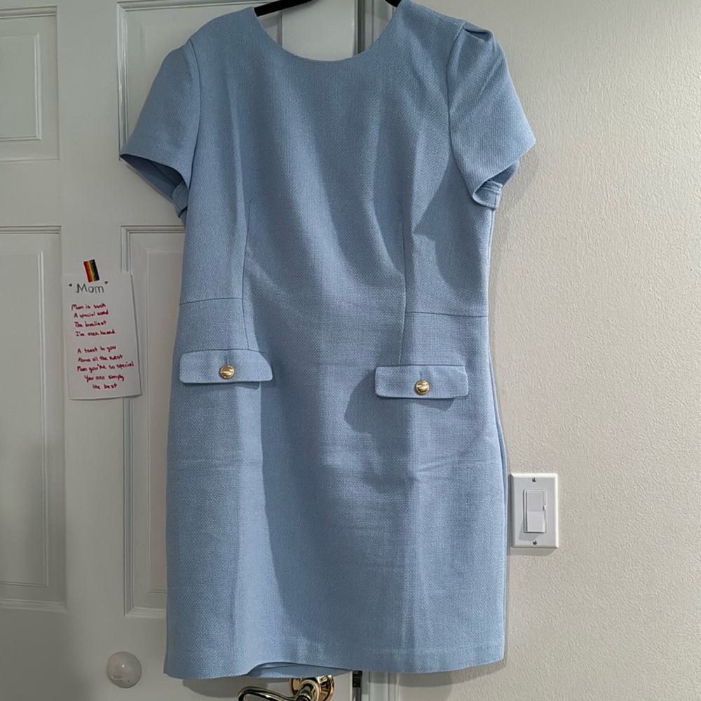 NEW Anne TaylorLight Blue  Sheath Dress good buttons Womens Sz 14